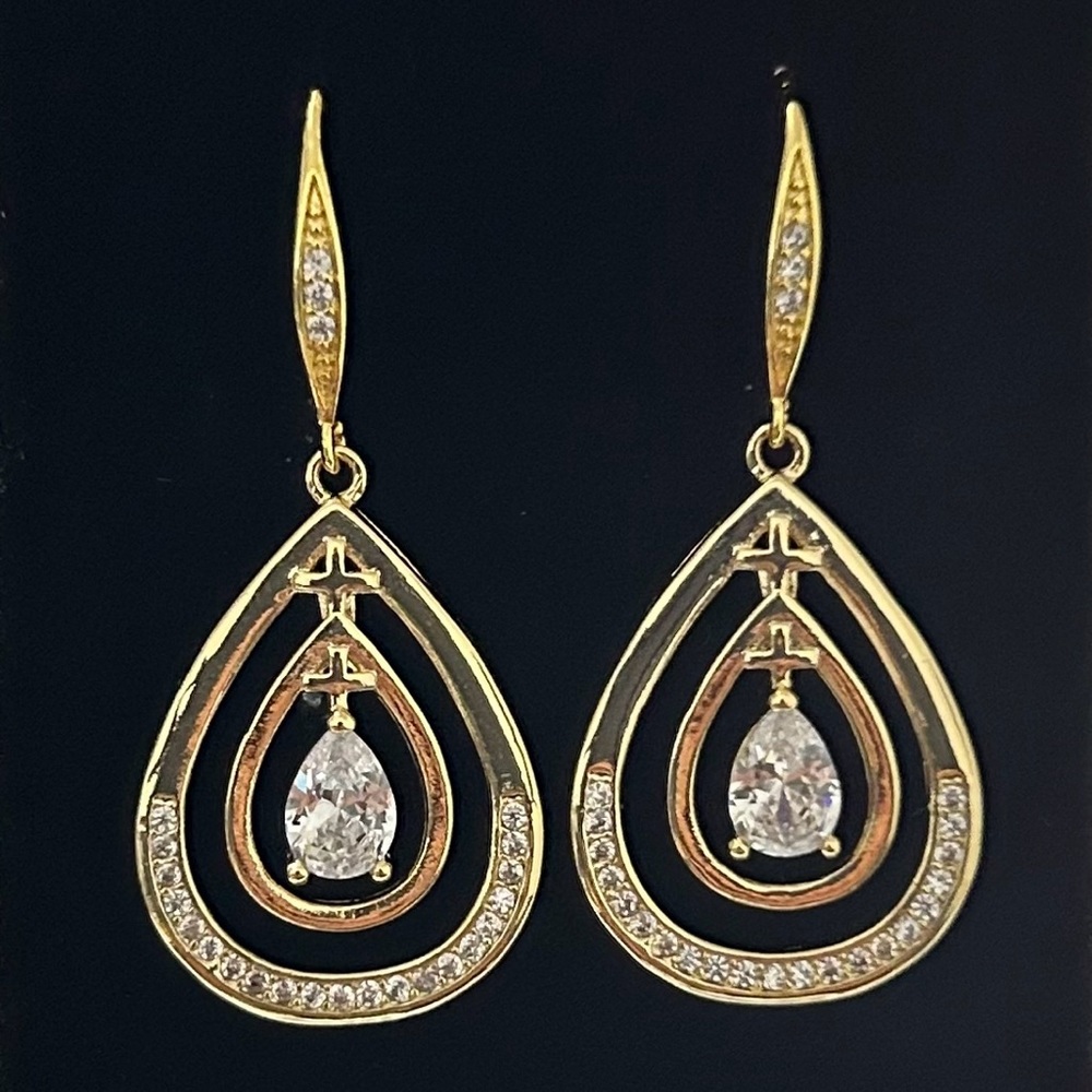 Gold cross drop earrings